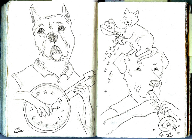 page from Sue Clancy's sketchbook where she's working on thoughts towards new artwork for upcoming exhibitions at Caplan Art Designs 