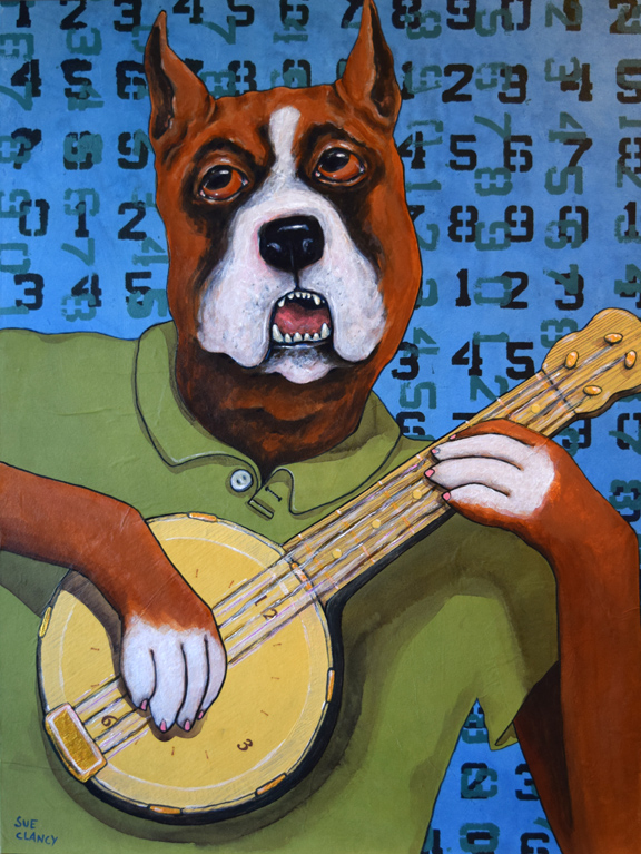 Banjo Time by Sue Clancy 24 x 18 x 2 inches mixed media handmade paper collage