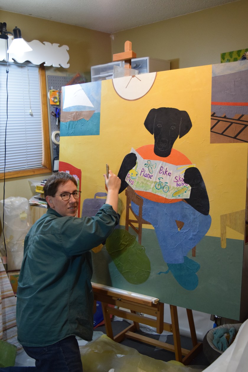 Sue Clancy working on a commission for the lobby of a children's center - using her current easel.
