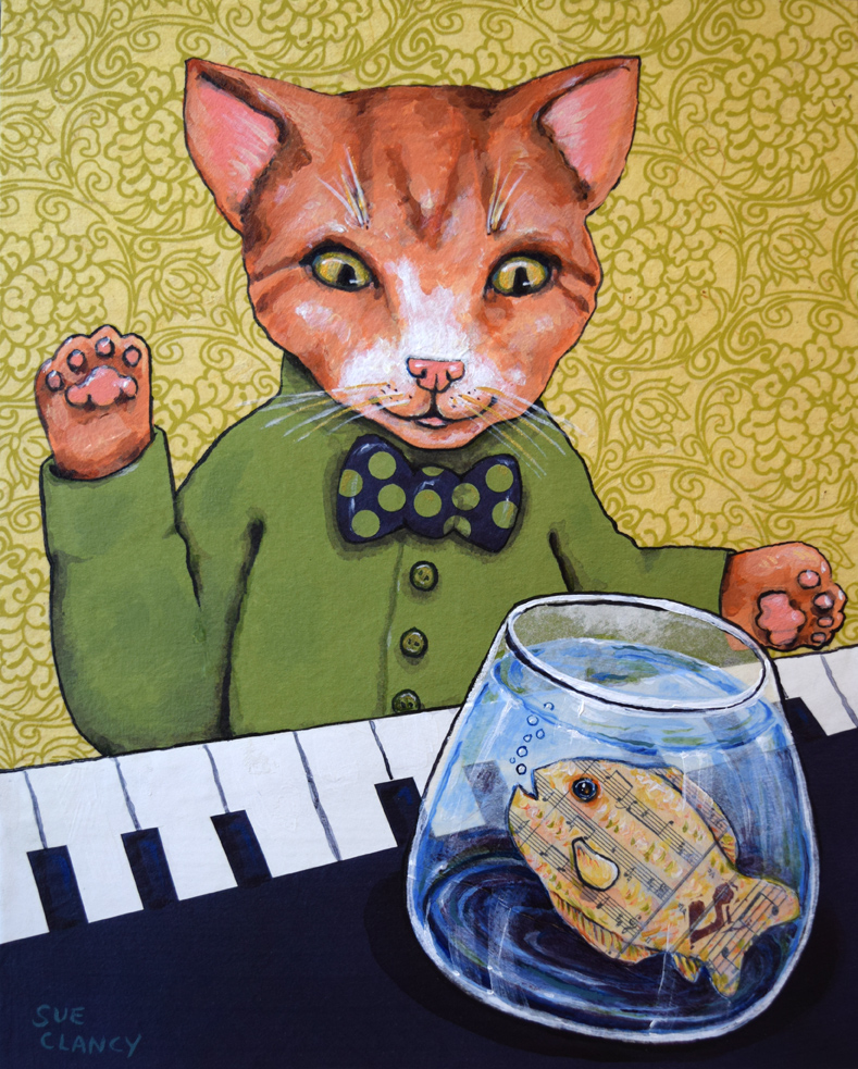 Out Of The Blues by Sue Clancy, 10 x 8 x 2 inches hand dyed paper, found paper and acrylic on cradled board