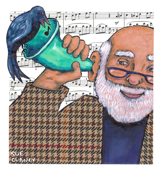 illustration by Sue Clancy to go with a flash fiction story "The Trumpet" also by Sue Clancy