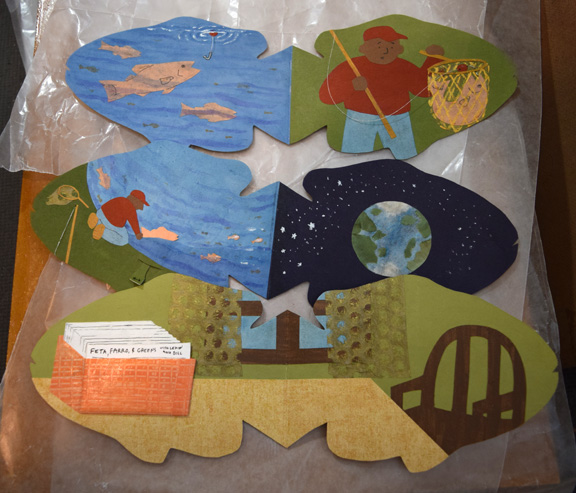 A few of the dry pages from the pop-up book "A Fish Story" by Sue Clancy